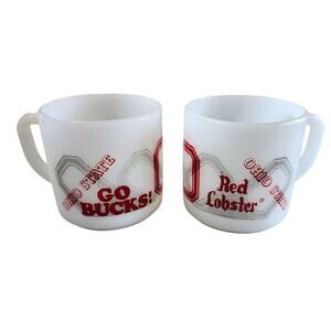 Set 2 Vintage Coffee Mug Ohio State Football Red Lobster Federal Milk Glass OSU